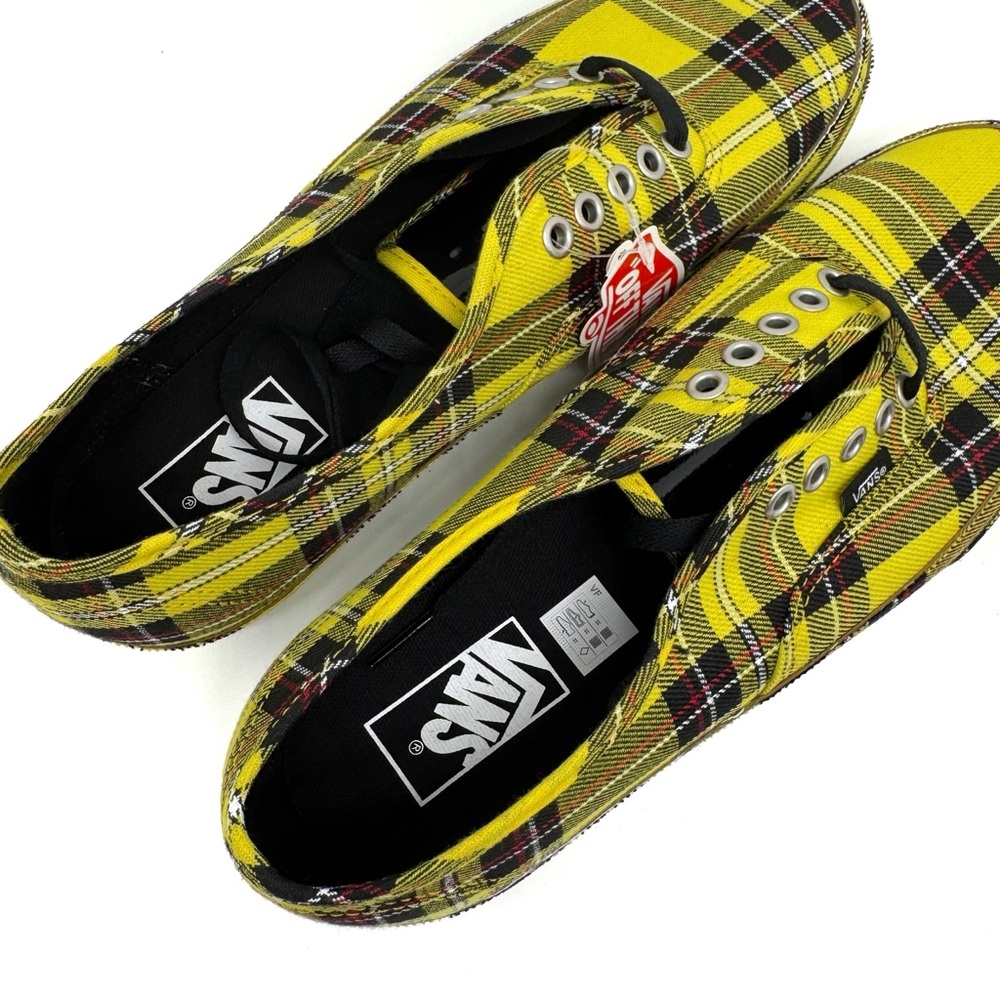 Vans Authentic Platform 2.0 Patent Plaid Lemon Chrome Black Sneakers Size 10 - Picture 7 of 11